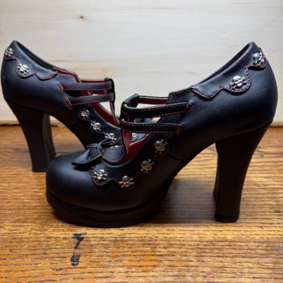 Demonia Crypto-06, Vegan Leather,  Platform Mary Janes, Black & Red, Size 9, NEW - Picture 6 of 8